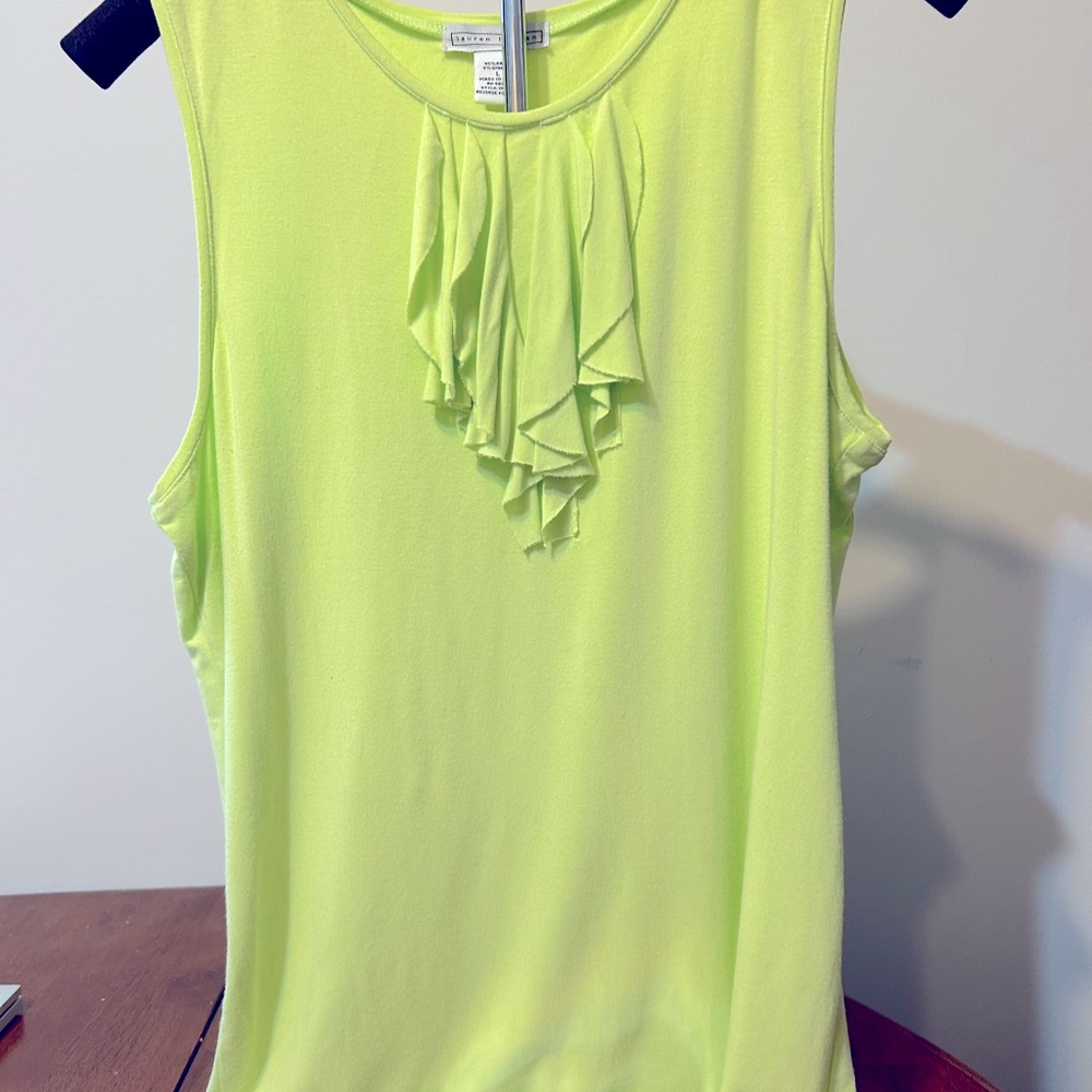 LAUREN HANSEN LADIES SLEEVELESS SHIRT SIZE LARGE LIME GREEN